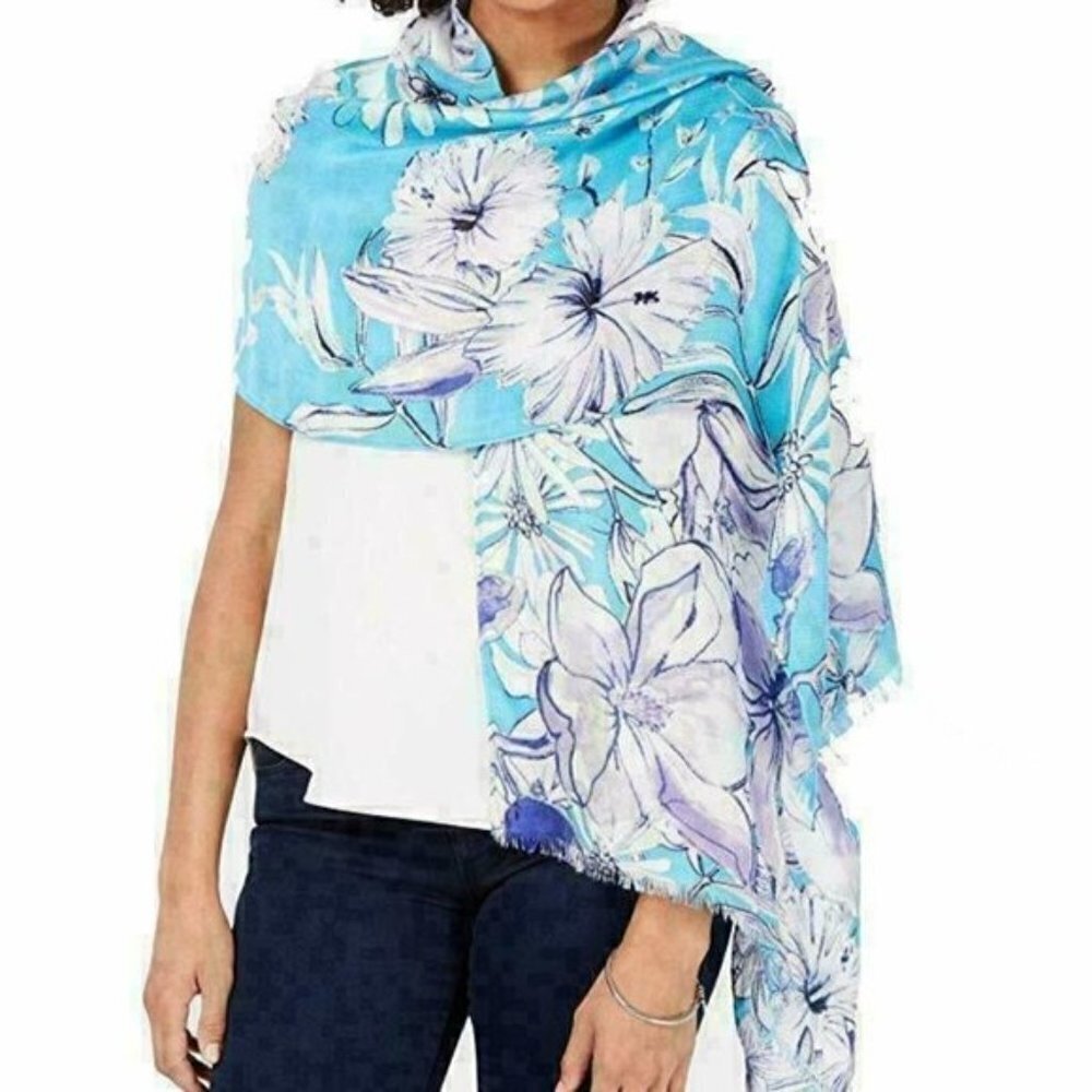 INC International Concepts Women One Size Sketched Flower-Print Pashmina Scarf